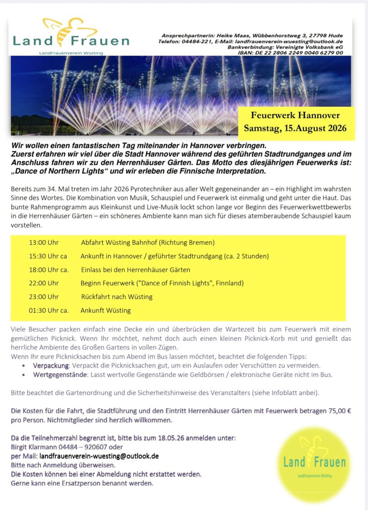 Ankündigung Ausflug nach Hannover 2026